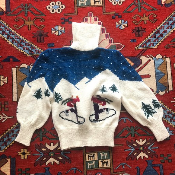 Hand-knit wool vintage pond skaters sweater - Picture 1 of 3